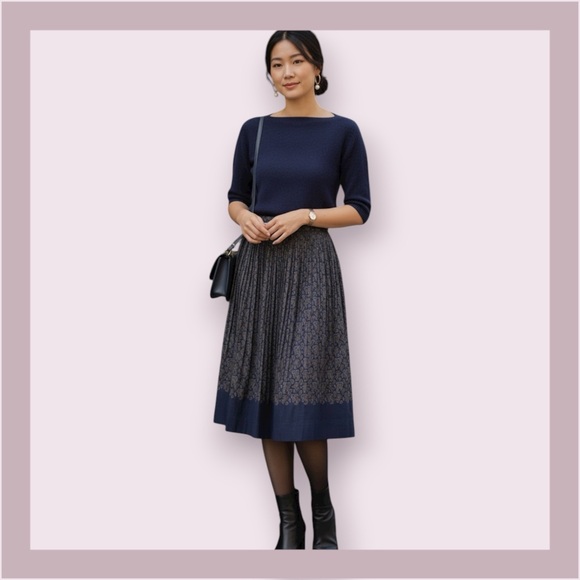 Vintage New York Now Hanasaki Navy Paisley Midi Skirt - Picture 1 of 4